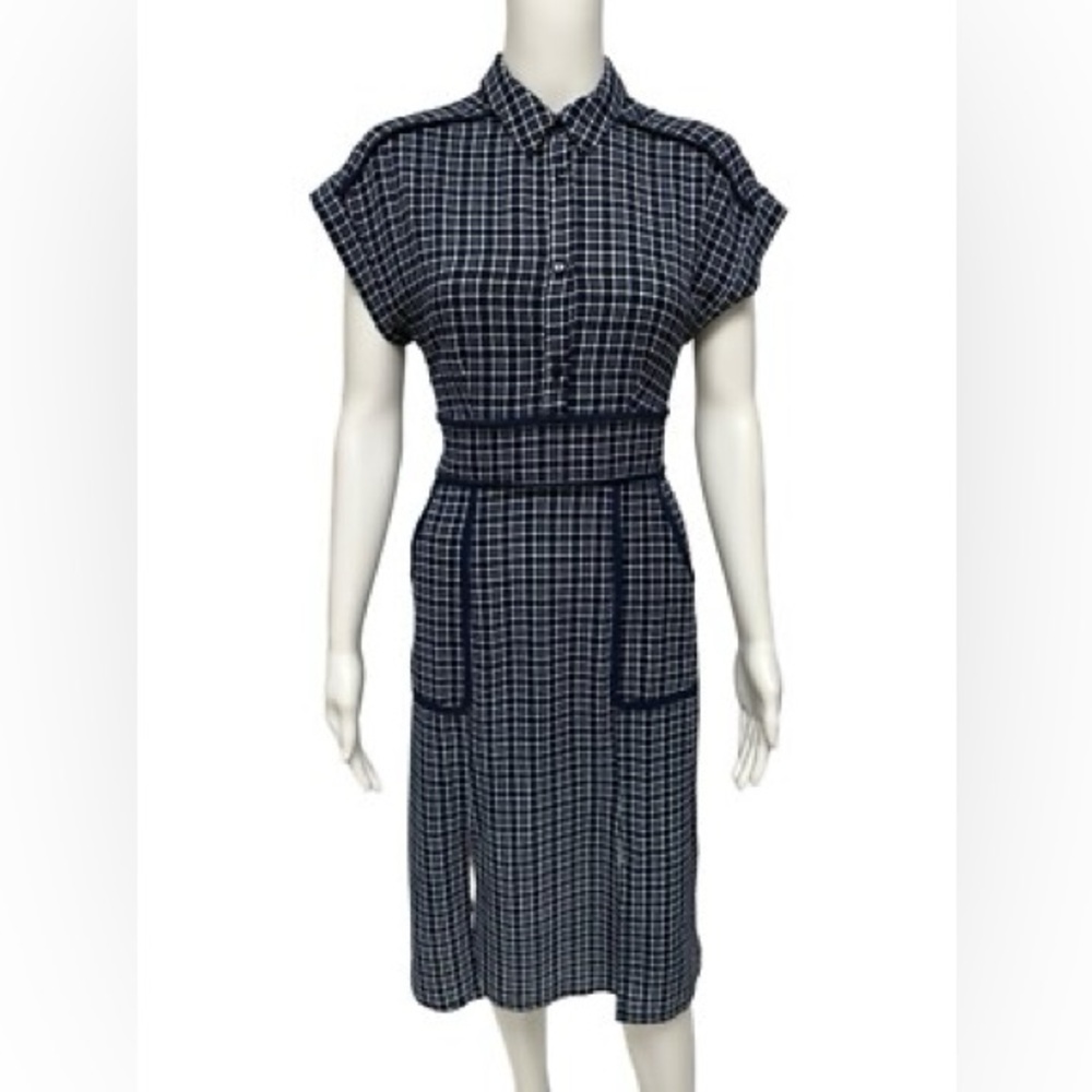 Monteau Blue and White Midi Dress with Dolman Sleeves